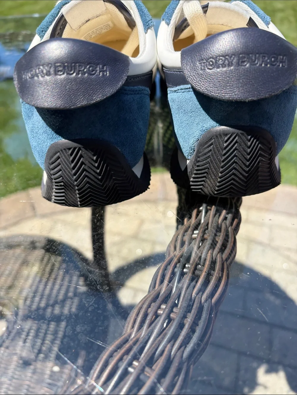 Tory Burch Blue and White Suede & Leather Sneakers